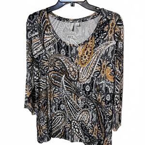 EST. 1946 Womens Paisley Abstract Artsy Chic Print Long Sleeve Blouse XL (14/16)